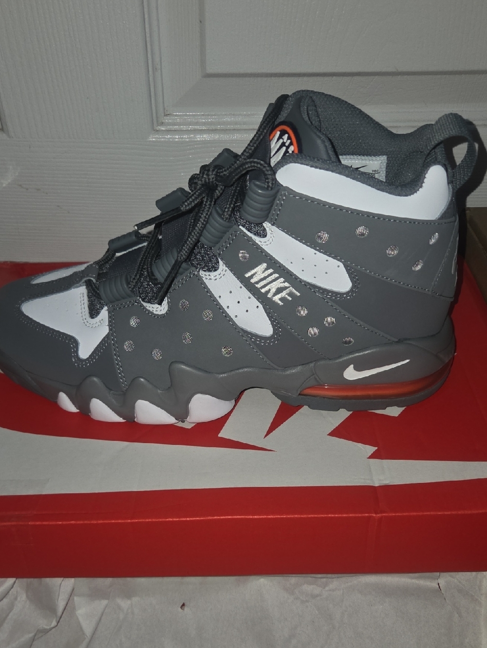 Nike Gray, White & Orange Mid-Top Sneakers